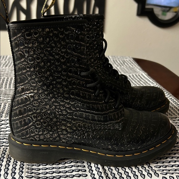 Dr. Martens Shoes - Dr. Martens Black Croc-Embossed Lace-Up Women's Boots